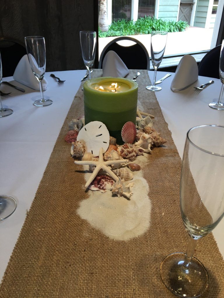 beach wedding centerpiece, shell and candle centerpieces