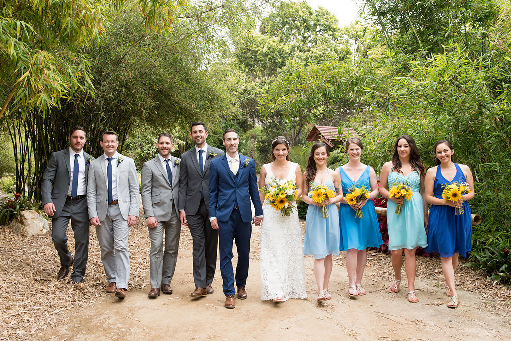 bridal party, yellow flowers, outdoor vendor
