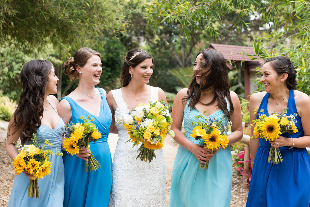 yellow bouquets, bridesmaids