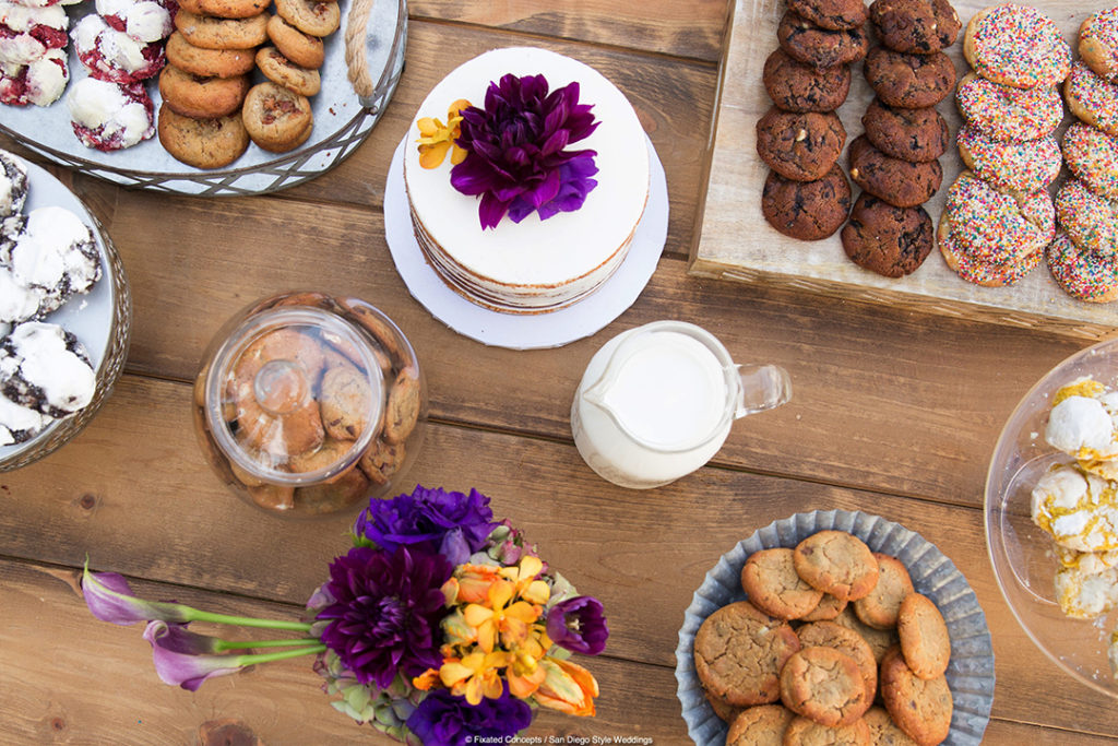 wedding dessert table, milk and cookies