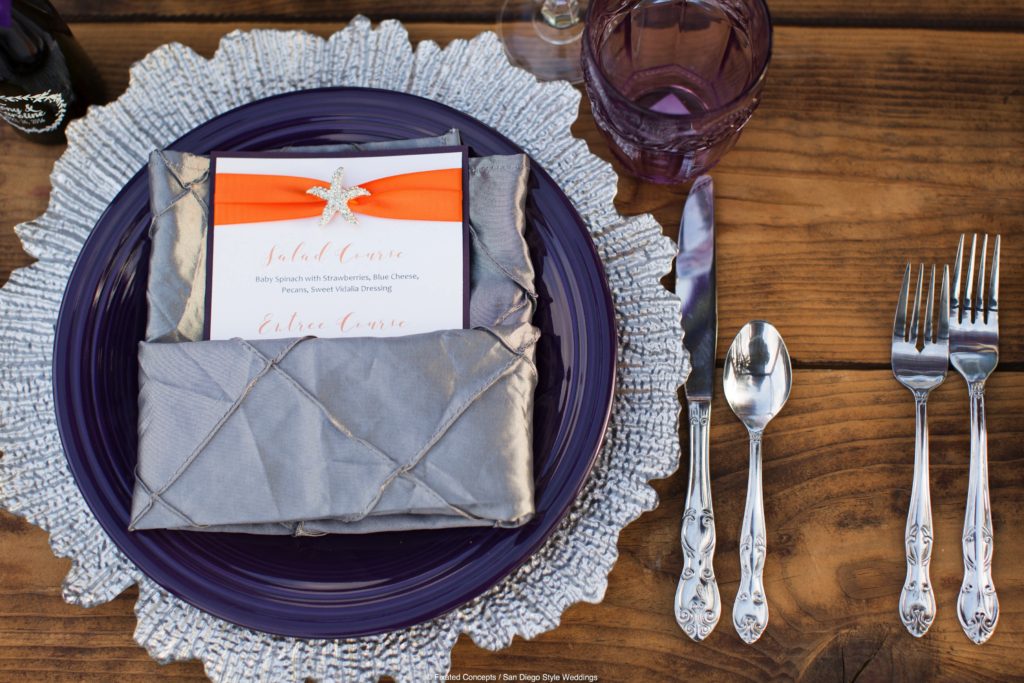 purple wedding table setting