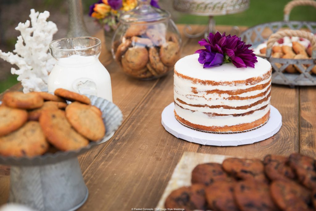 wedding dessert table, naked wedding cake, 