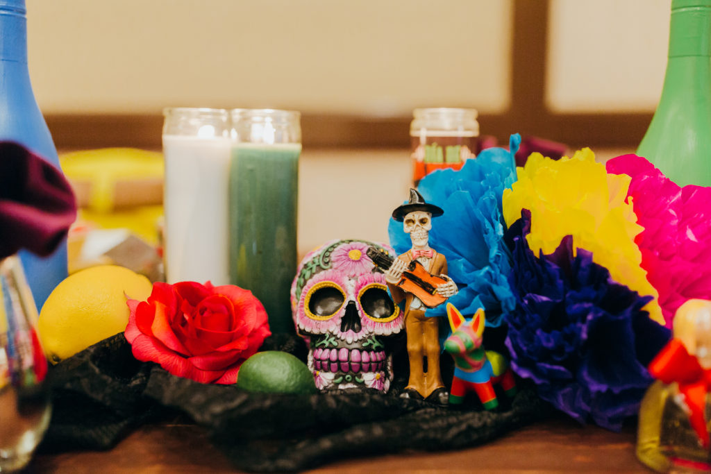 candles and sugar skulls, day of the dead wedding table